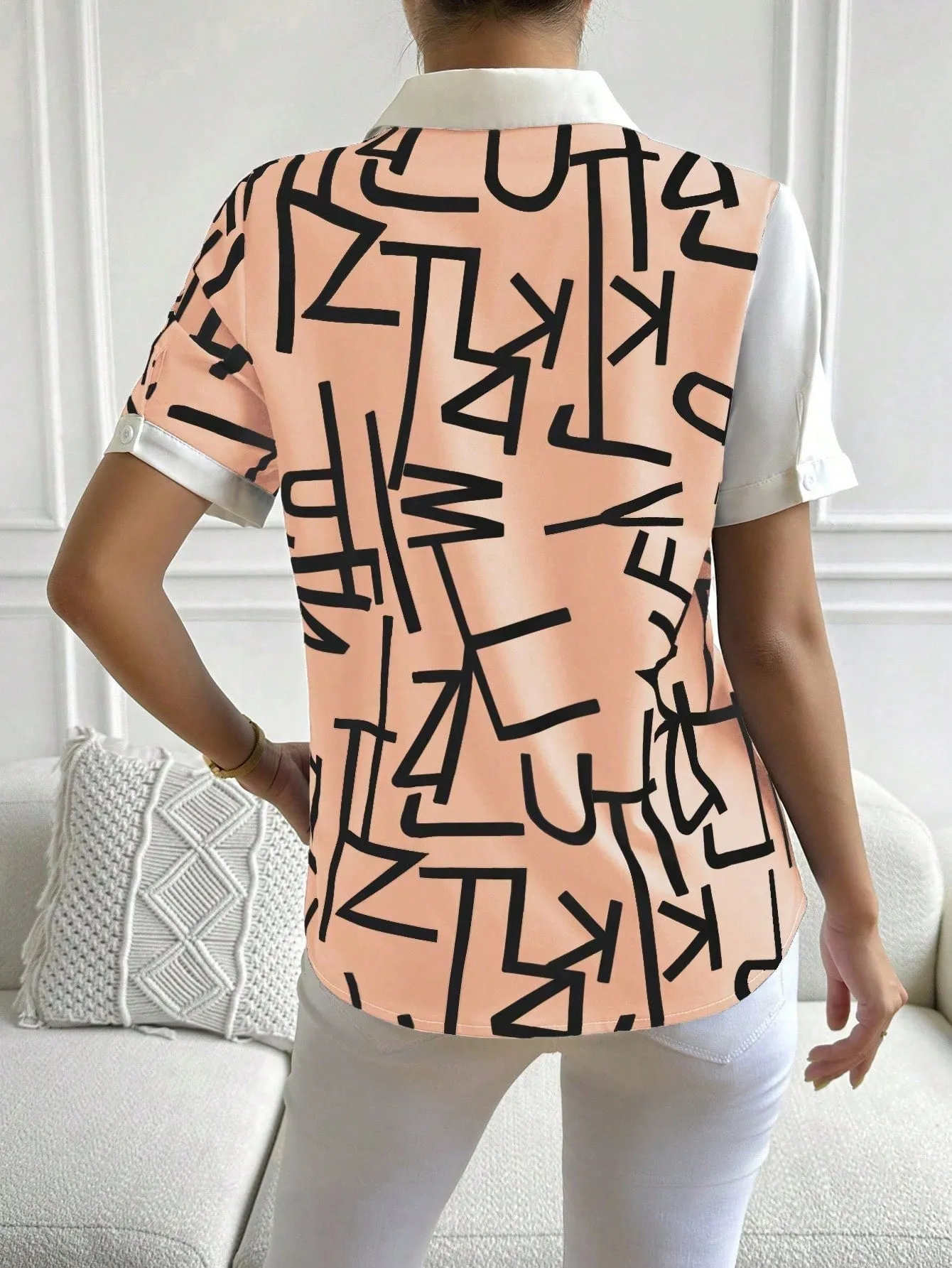 Privé Two Tone & Graphic Button Through Shirt