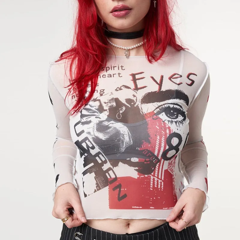 Punk Eyes Graffiti Prints Tissue Tops - 4 Colors