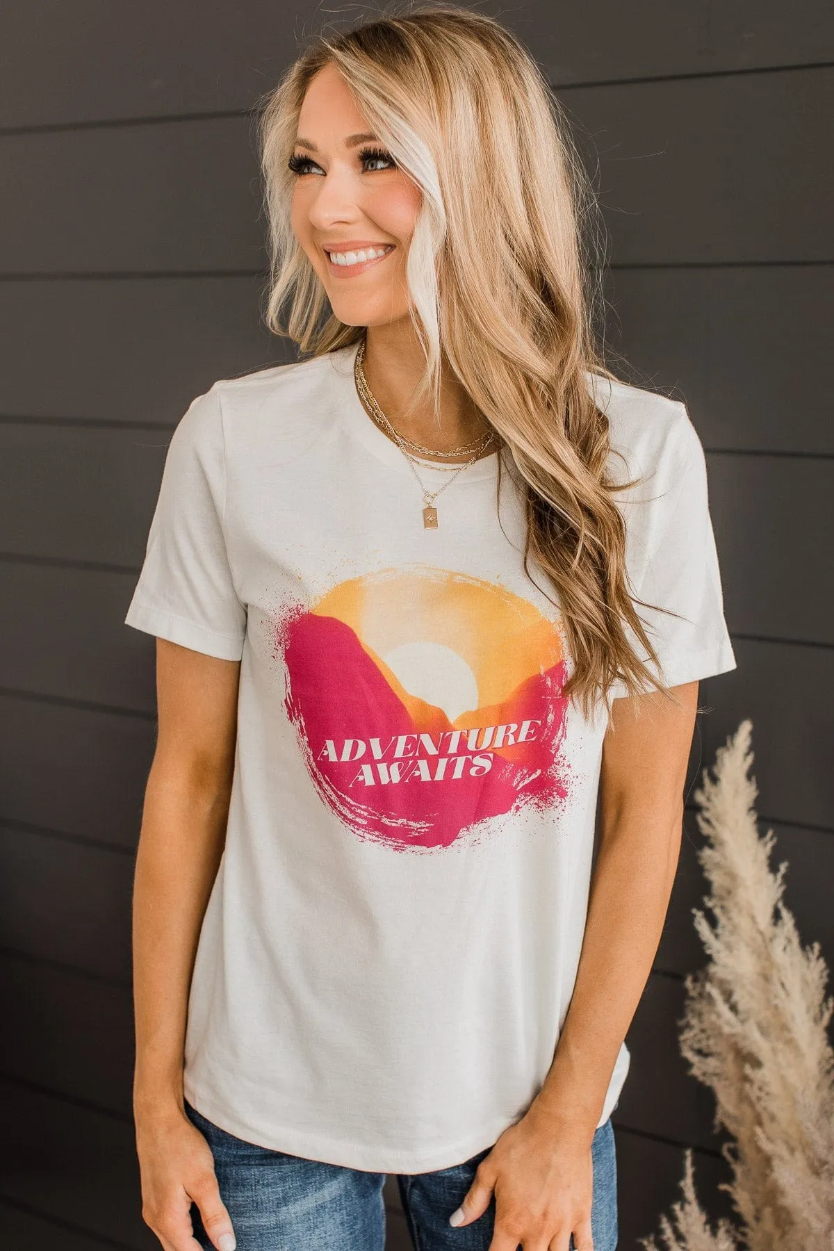 "Adventure Awaits" Graphic Tee- Cream