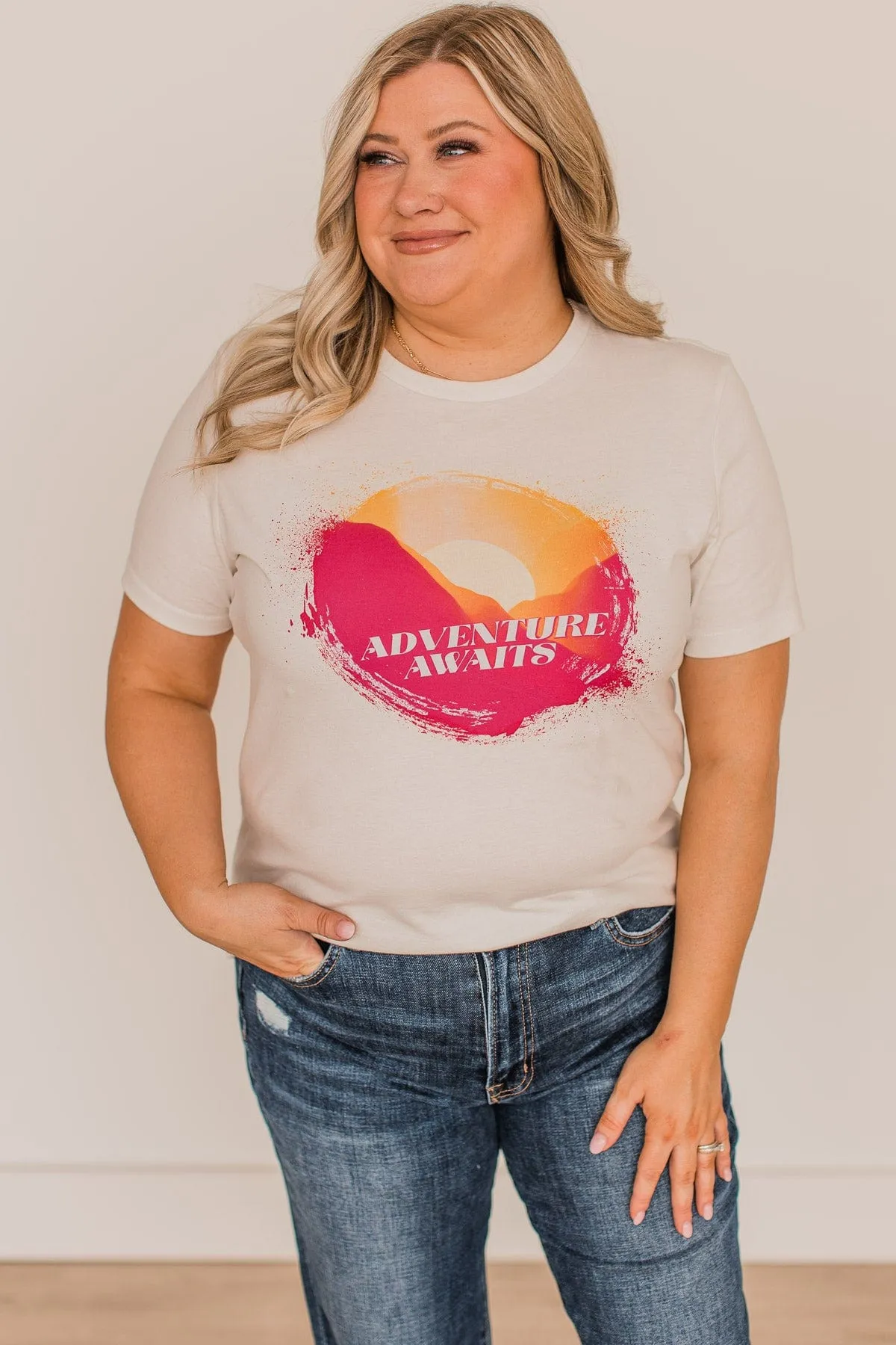 "Adventure Awaits" Graphic Tee- Cream