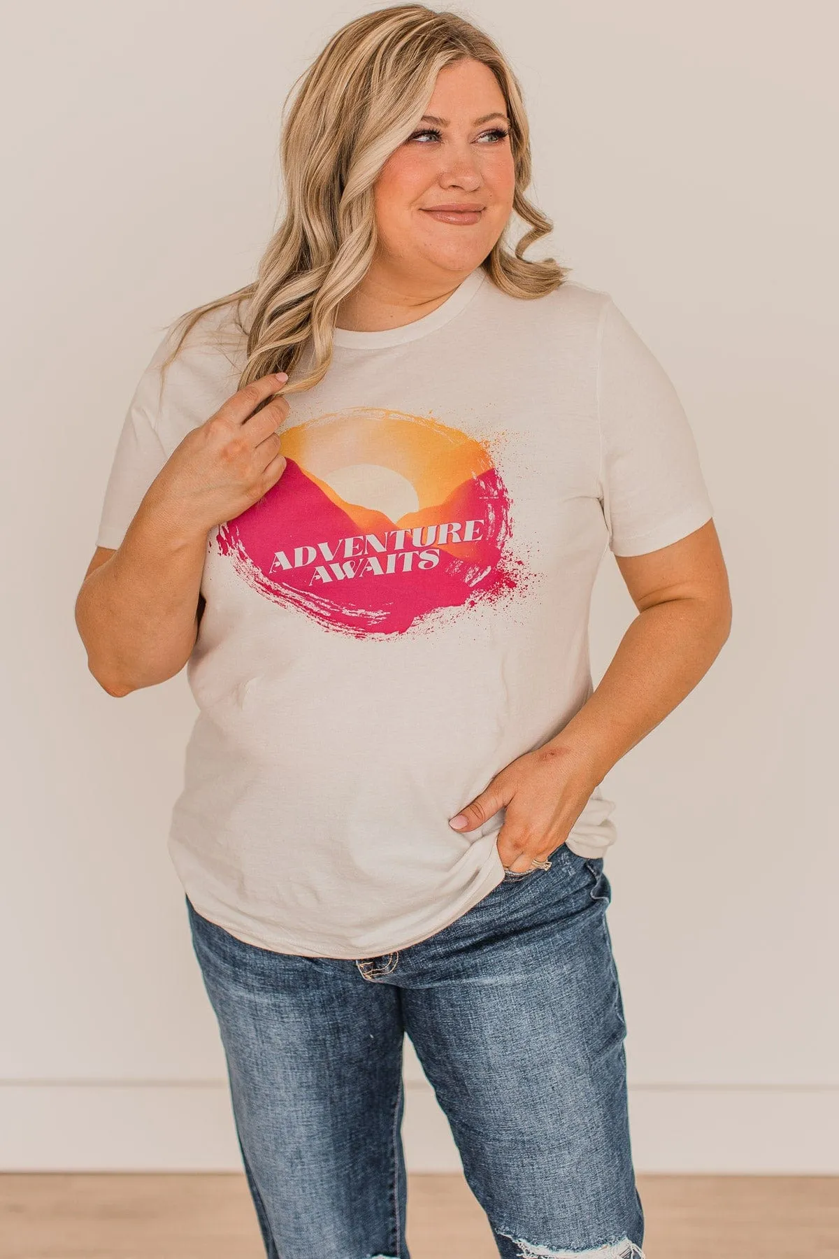 "Adventure Awaits" Graphic Tee- Cream