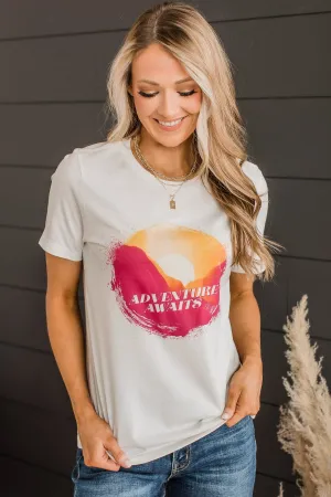 "Adventure Awaits" Graphic Tee- Cream