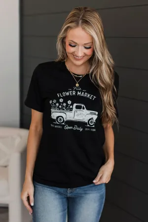 "Flower Market" Graphic Tee- Black