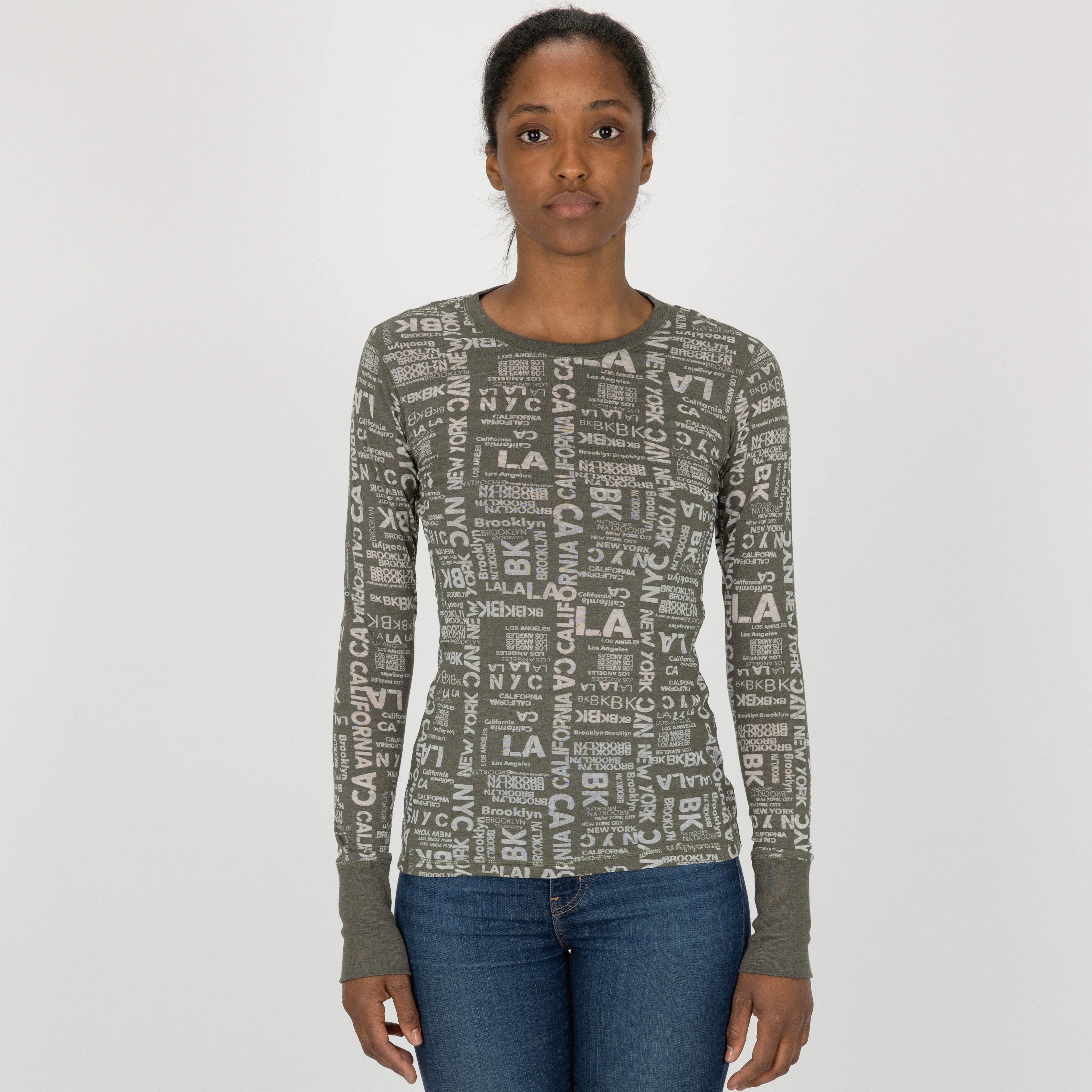 "Key to the City" Long Sleeve Crew Top - Smokey Olive