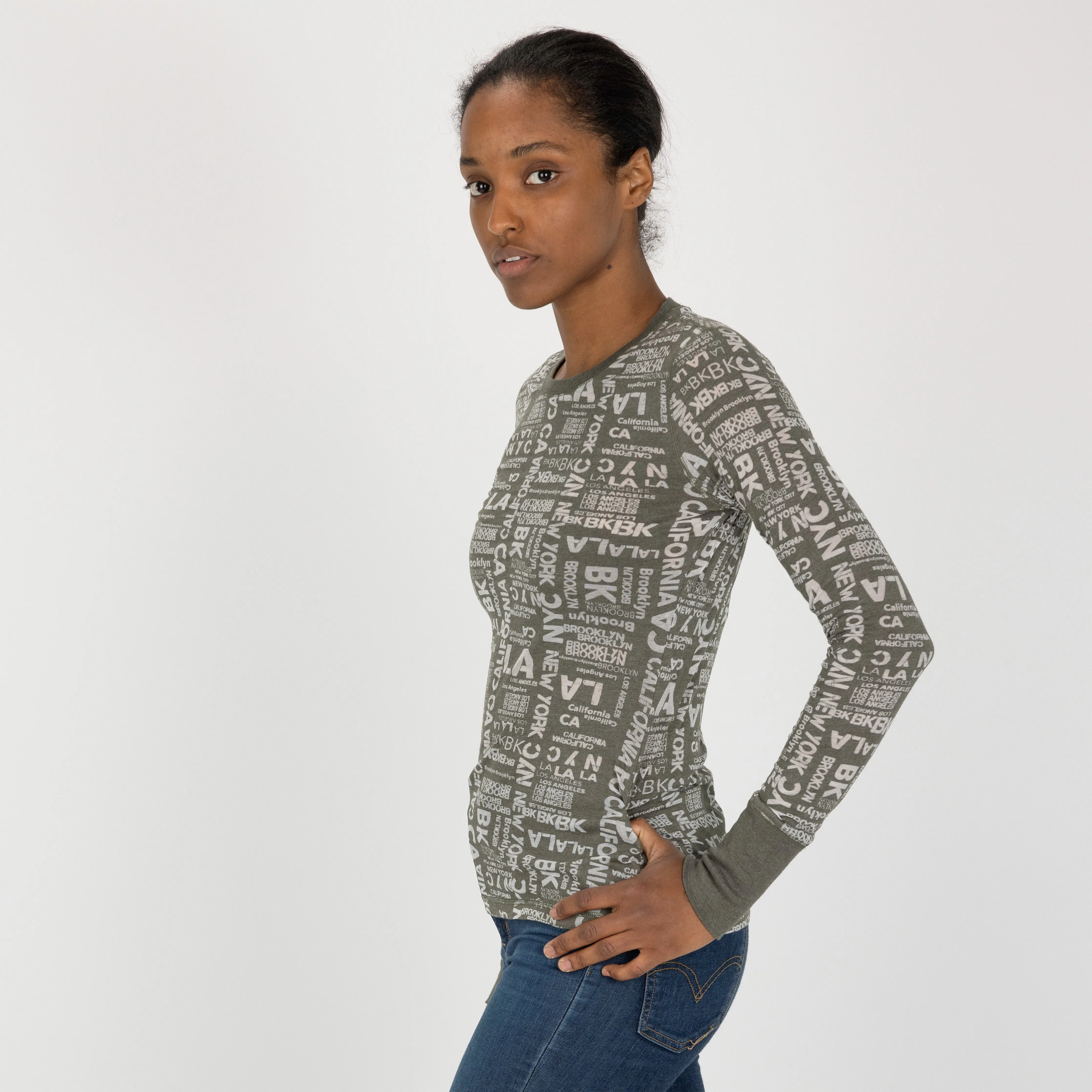 "Key to the City" Long Sleeve Crew Top - Smokey Olive