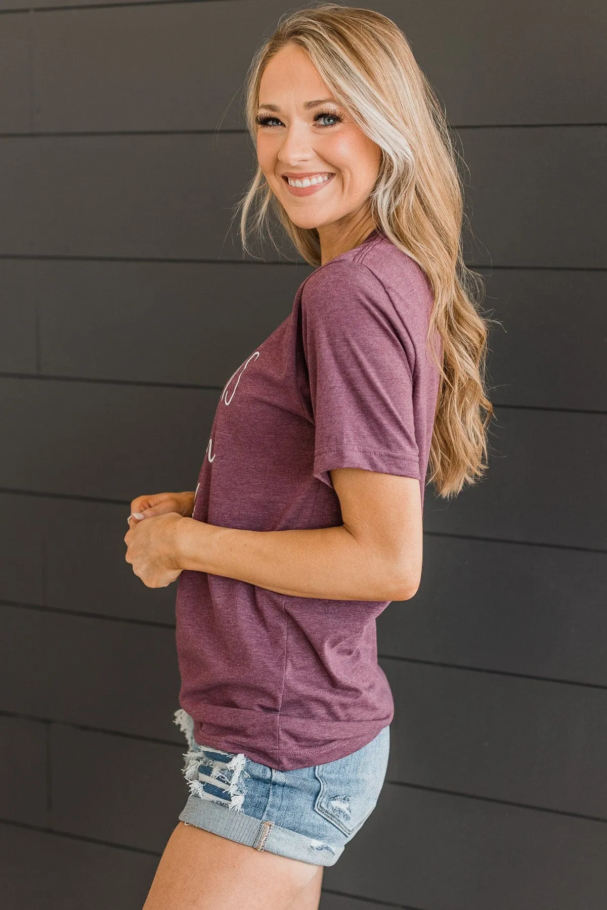 "Life Happens, Caffeine Helps" Graphic Tee- Plum