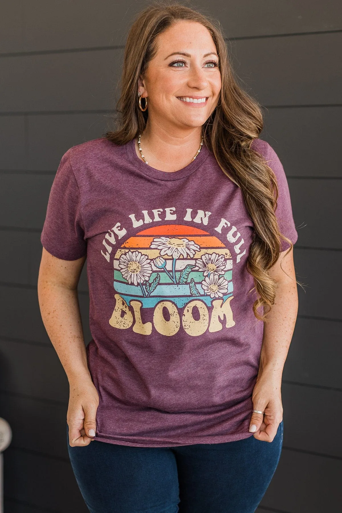 "Live Life In Full Bloom" Graphic Tee- Plum
