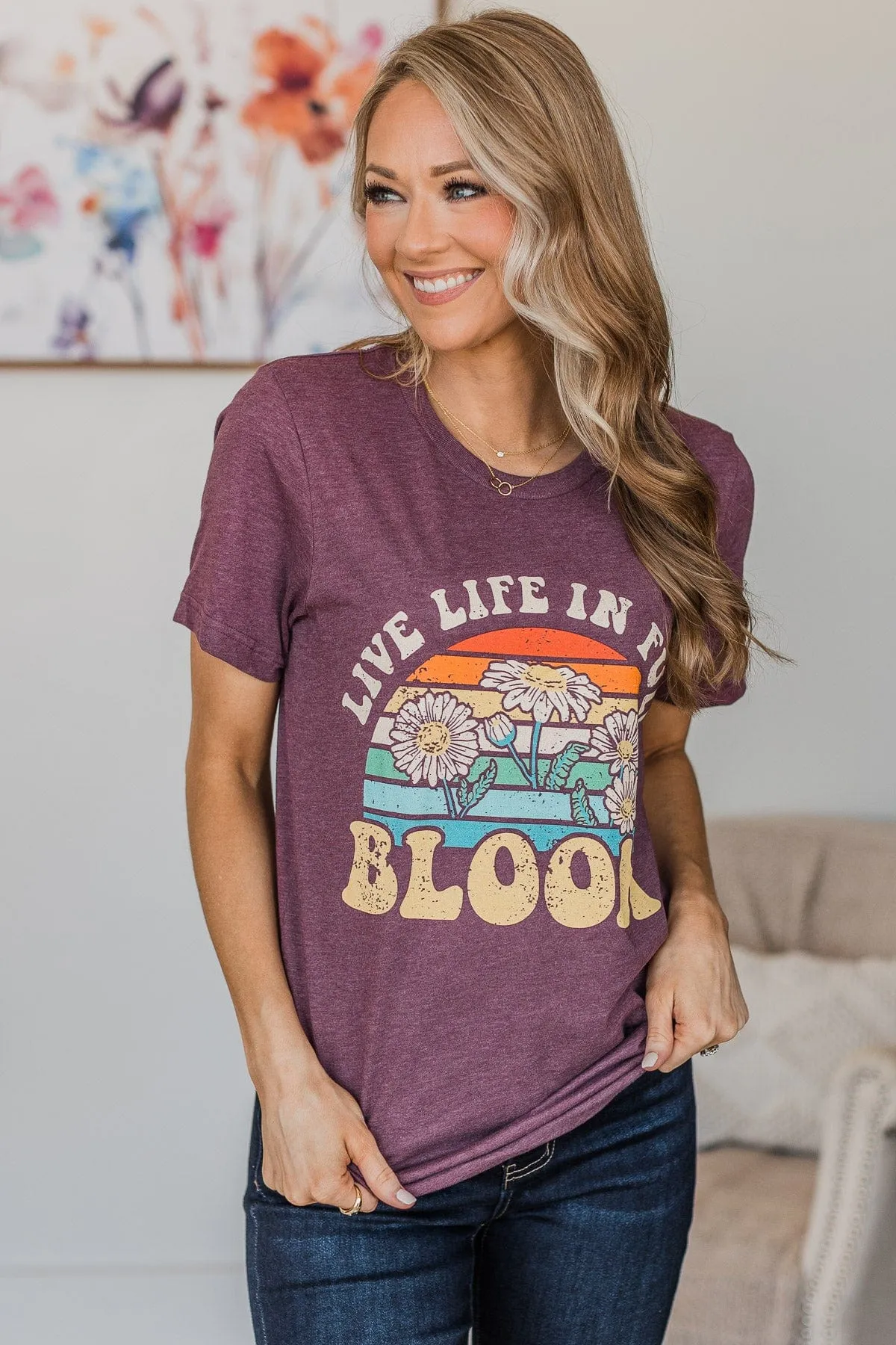 "Live Life In Full Bloom" Graphic Tee- Plum