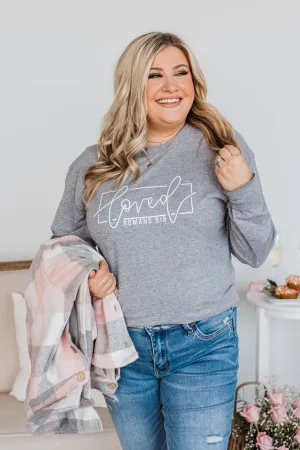 "Loved" Graphic Long Sleeve Top- Grey