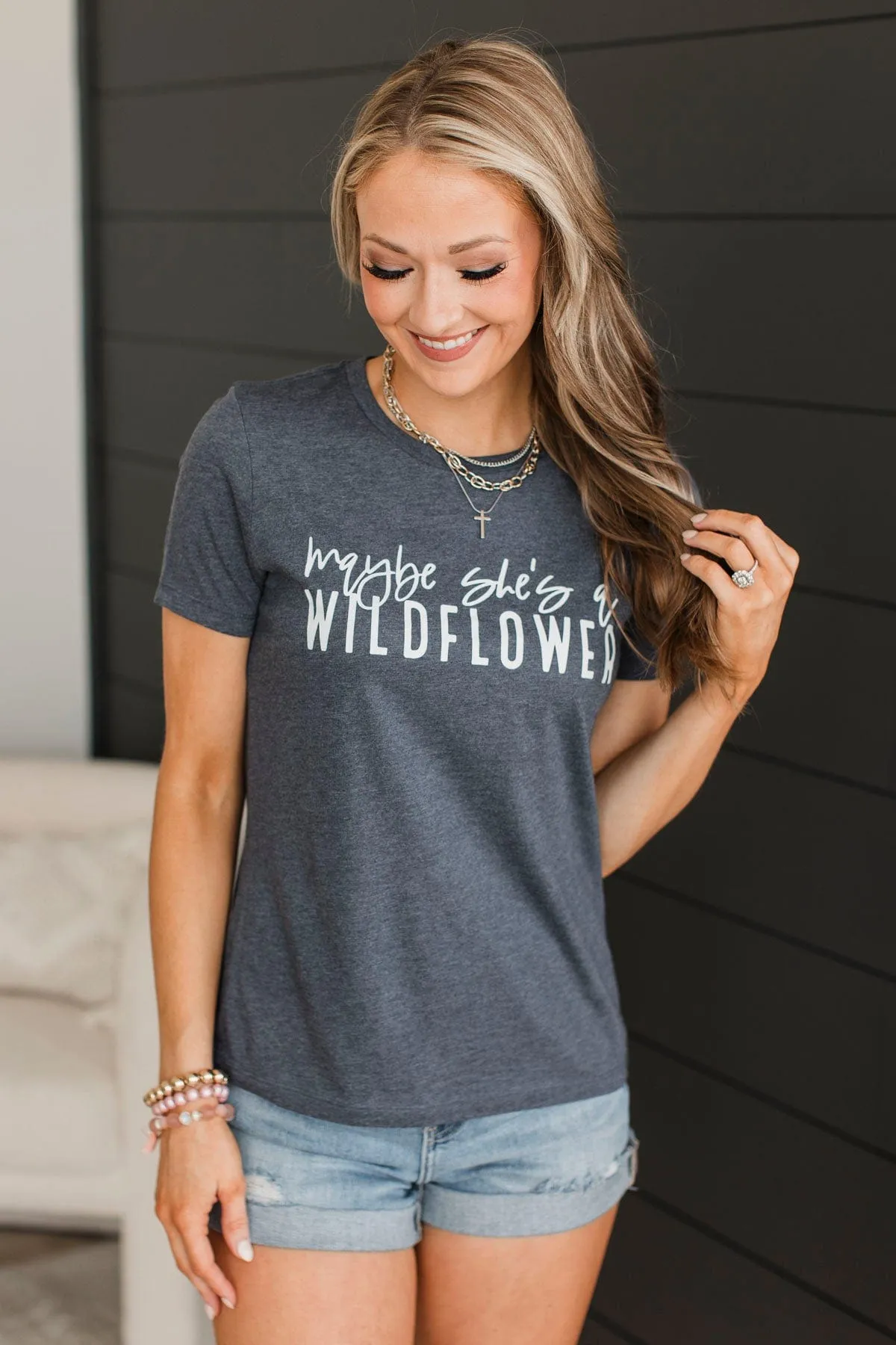"Maybe She's A Wildflower" Graphic Tee- Navy