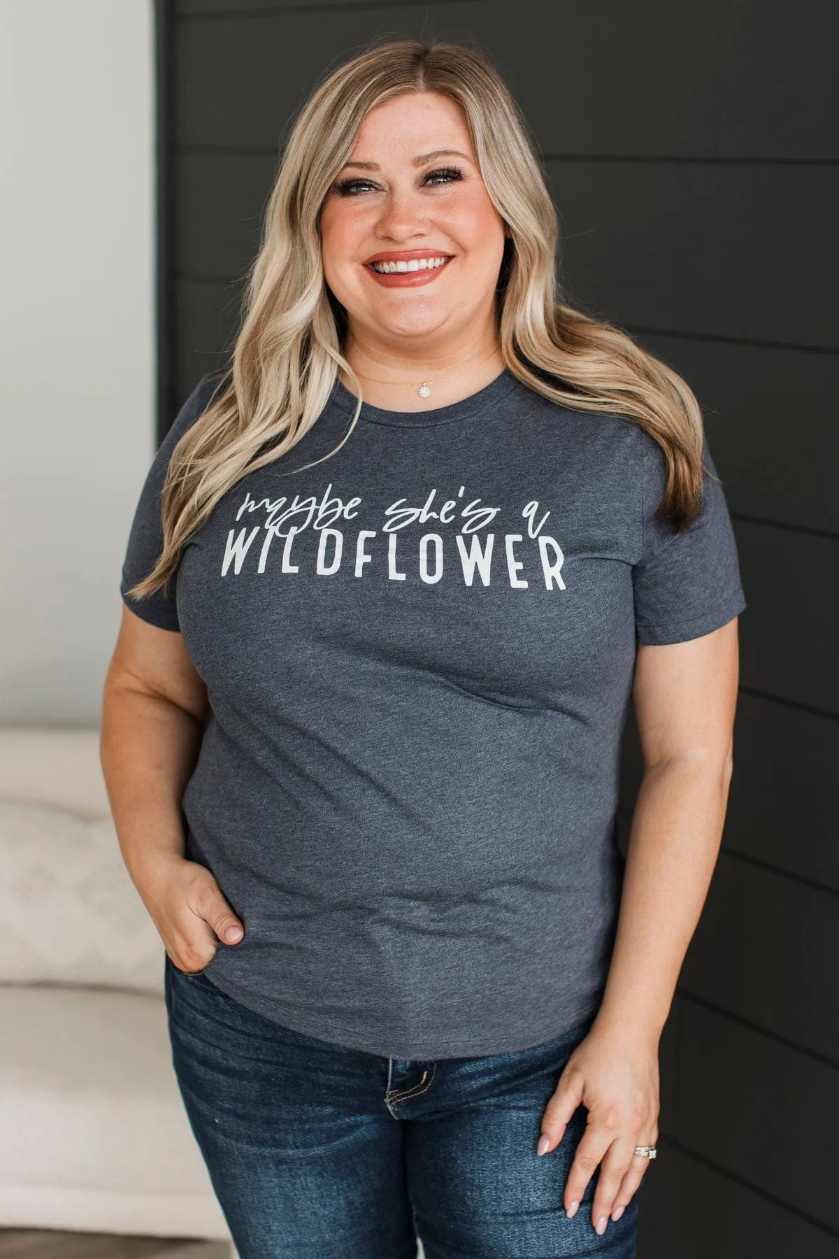 "Maybe She's A Wildflower" Graphic Tee- Navy