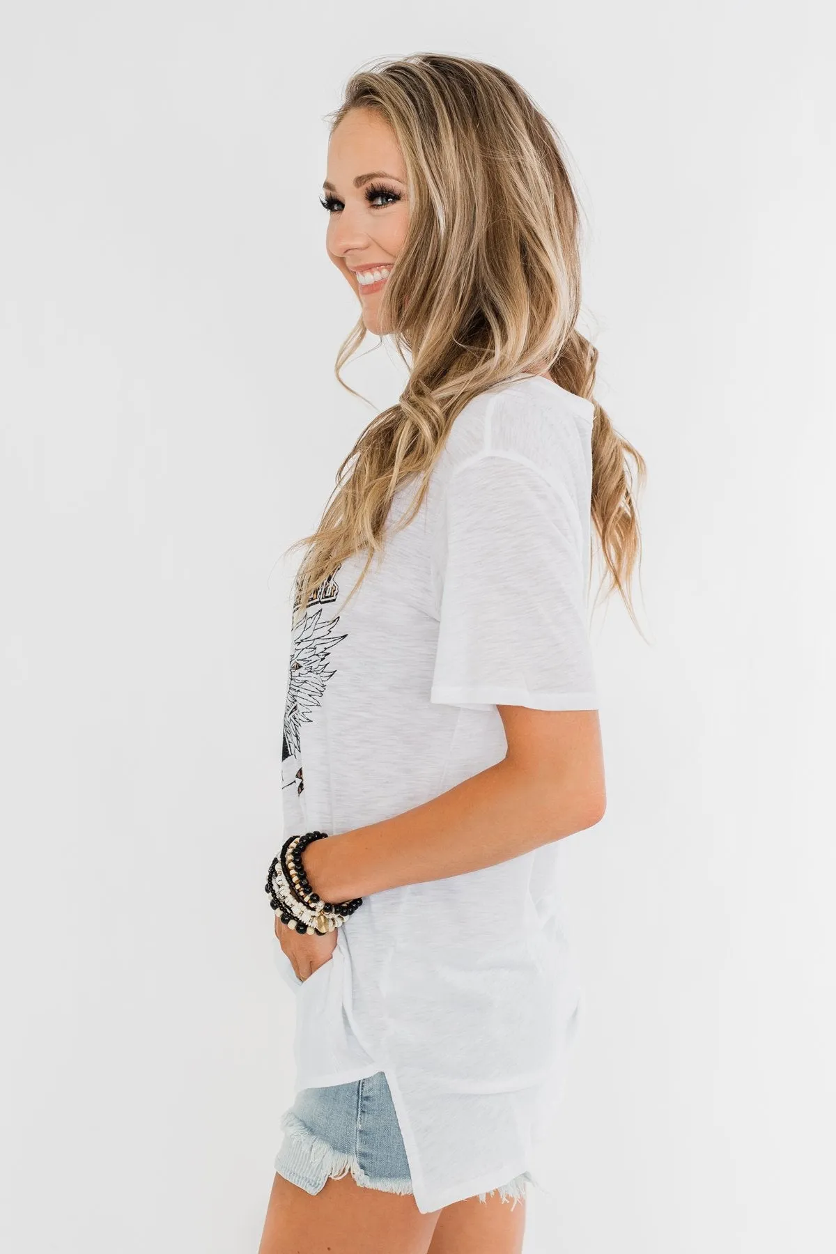 "Rock N Roll" Leopard Graphic Top- Off White