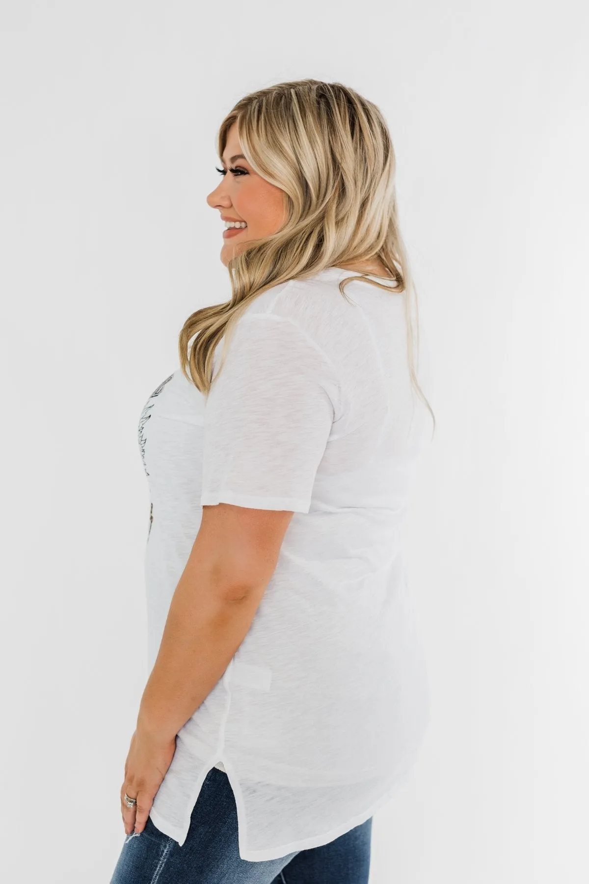 "Rock N Roll" Leopard Graphic Top- Off White
