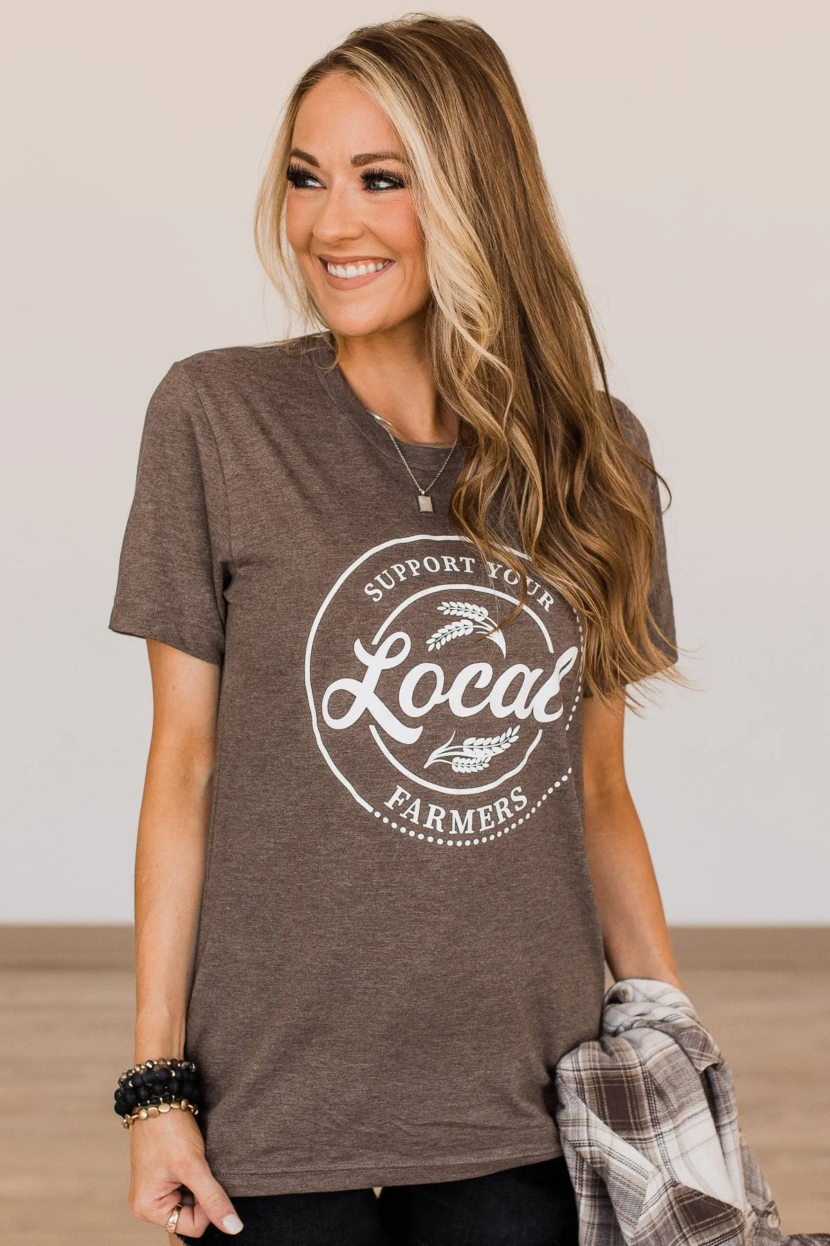 "Support Local Farmers" Graphic Tee- Dark Mocha