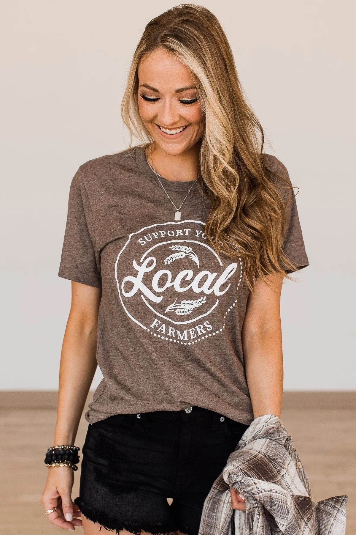 "Support Local Farmers" Graphic Tee- Dark Mocha