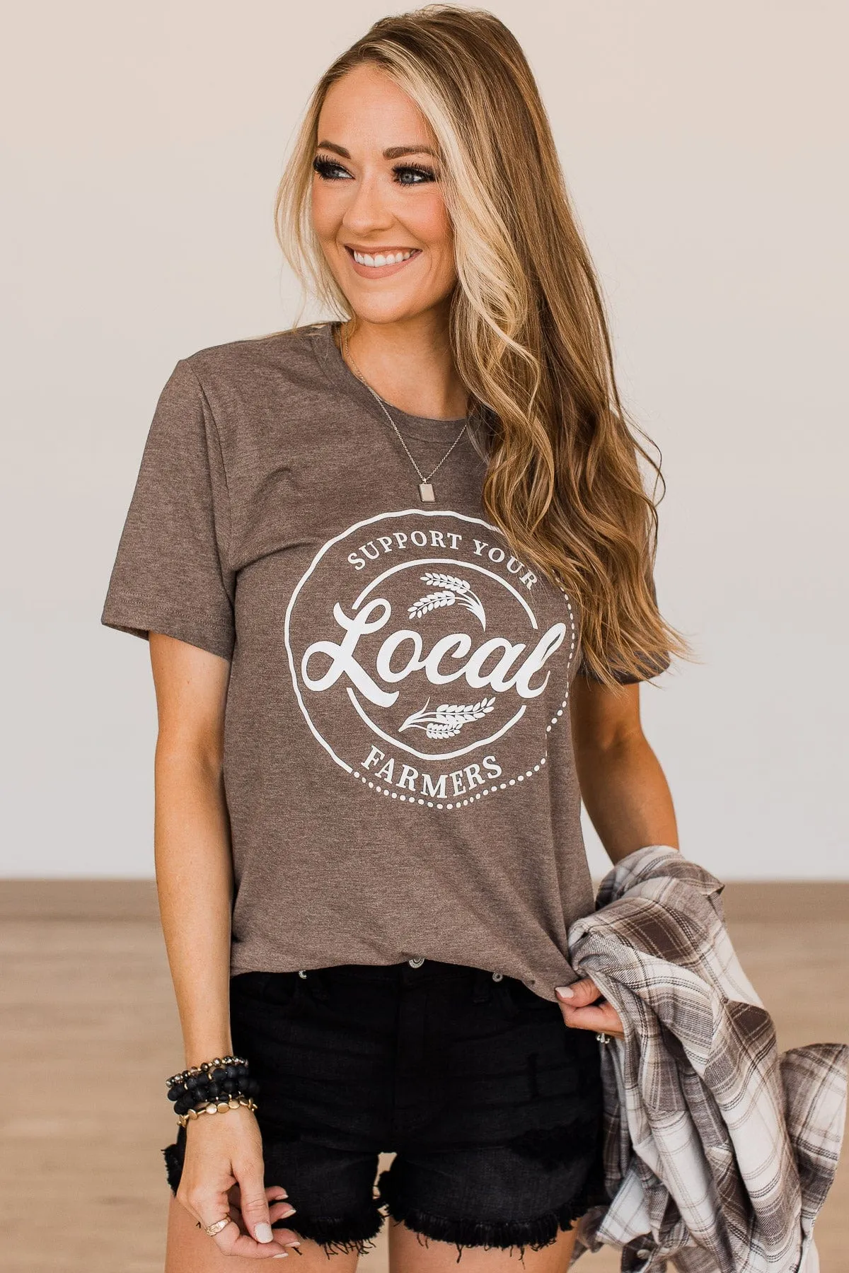 "Support Local Farmers" Graphic Tee- Dark Mocha