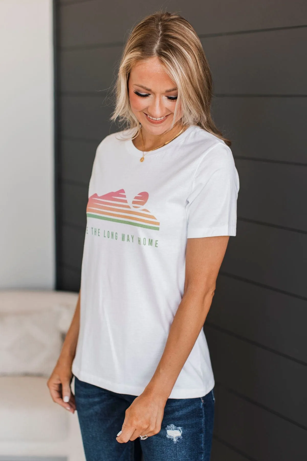 "Take The Long Way Home" Graphic Tee- White