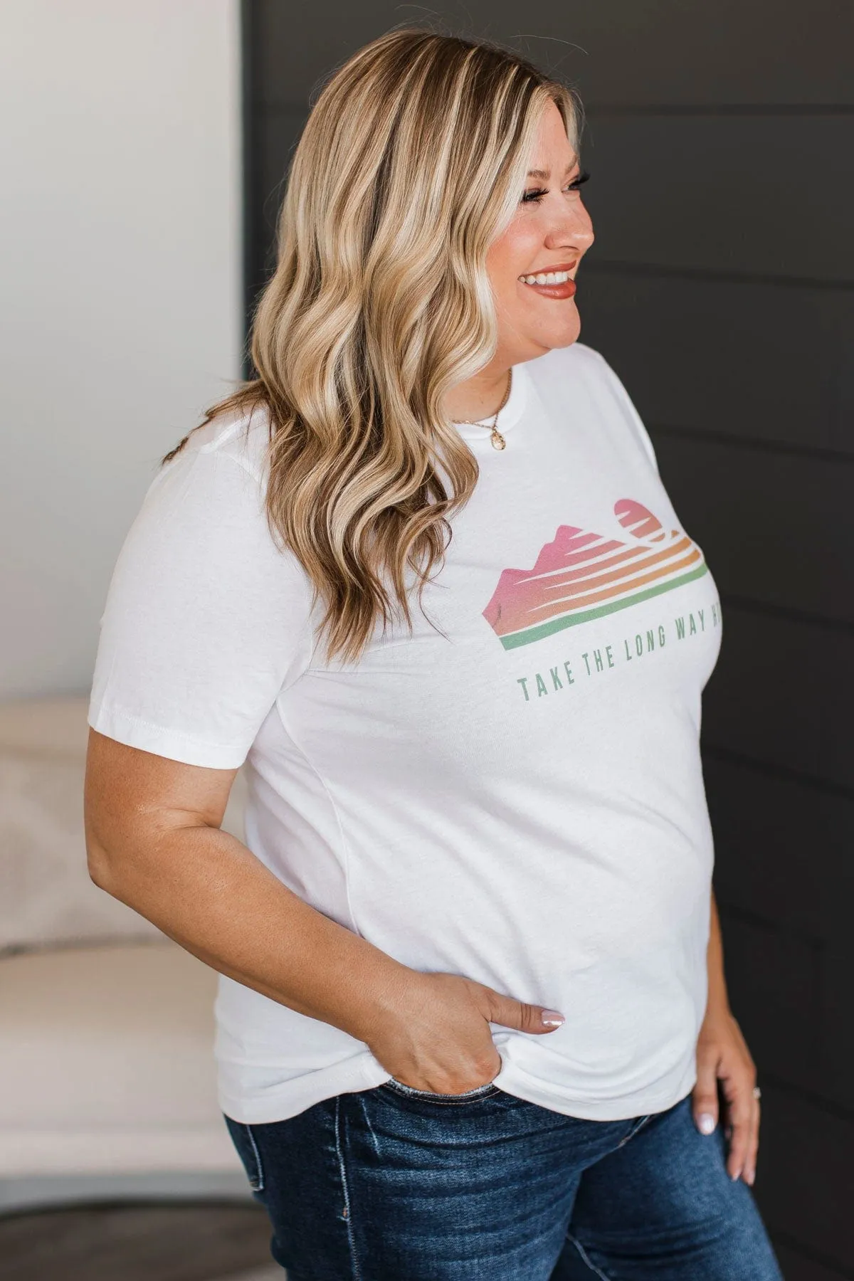 "Take The Long Way Home" Graphic Tee- White