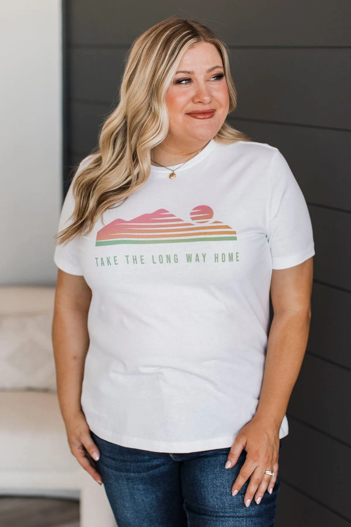 "Take The Long Way Home" Graphic Tee- White