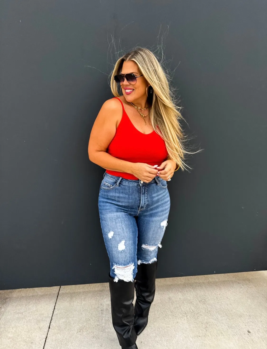 Red Ribbed Tank