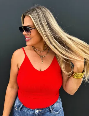 Red Ribbed Tank