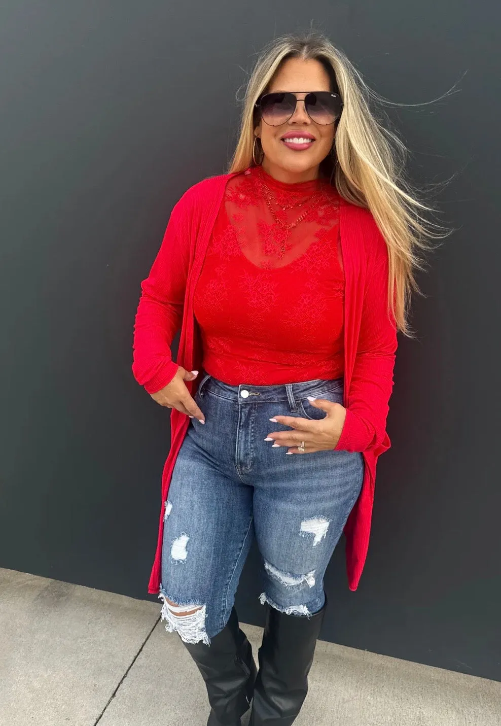 Red Ribbed Tank