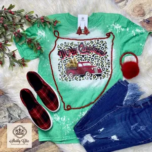 Red Truck Leopard Merry Christmas Tee  - bleached