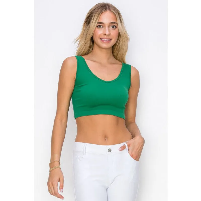 Ribbed Cropped Tank with Reversible Neckline