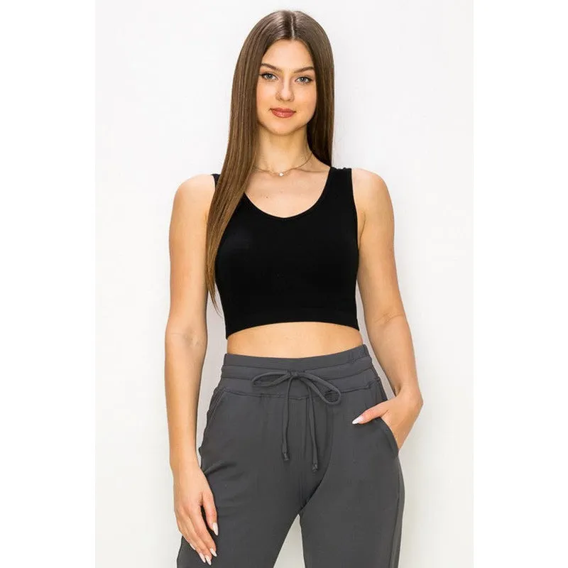 Ribbed Cropped Tank with Reversible Neckline