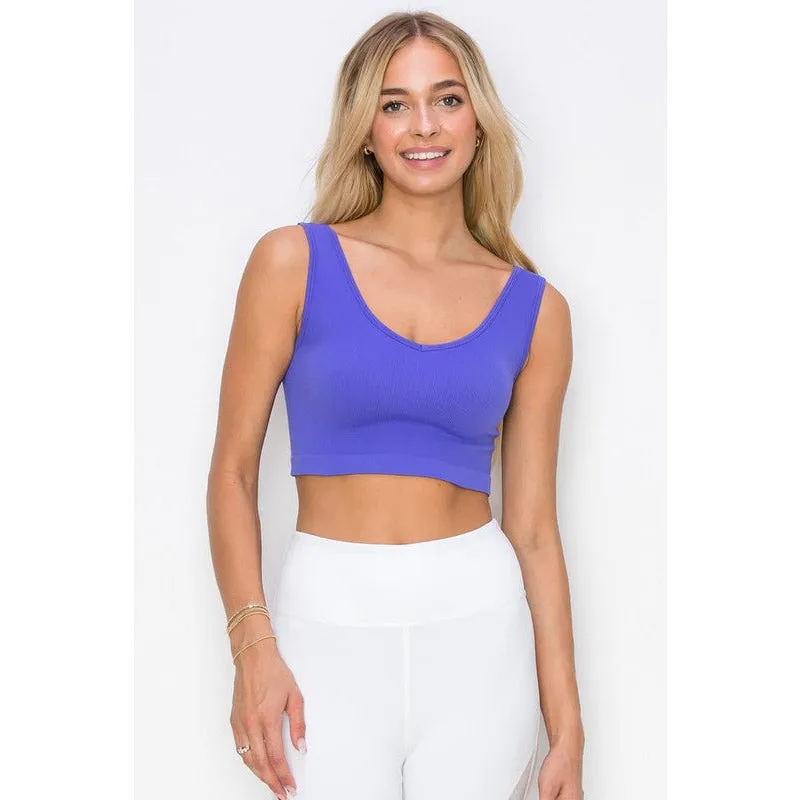 Ribbed Cropped Tank with Reversible Neckline