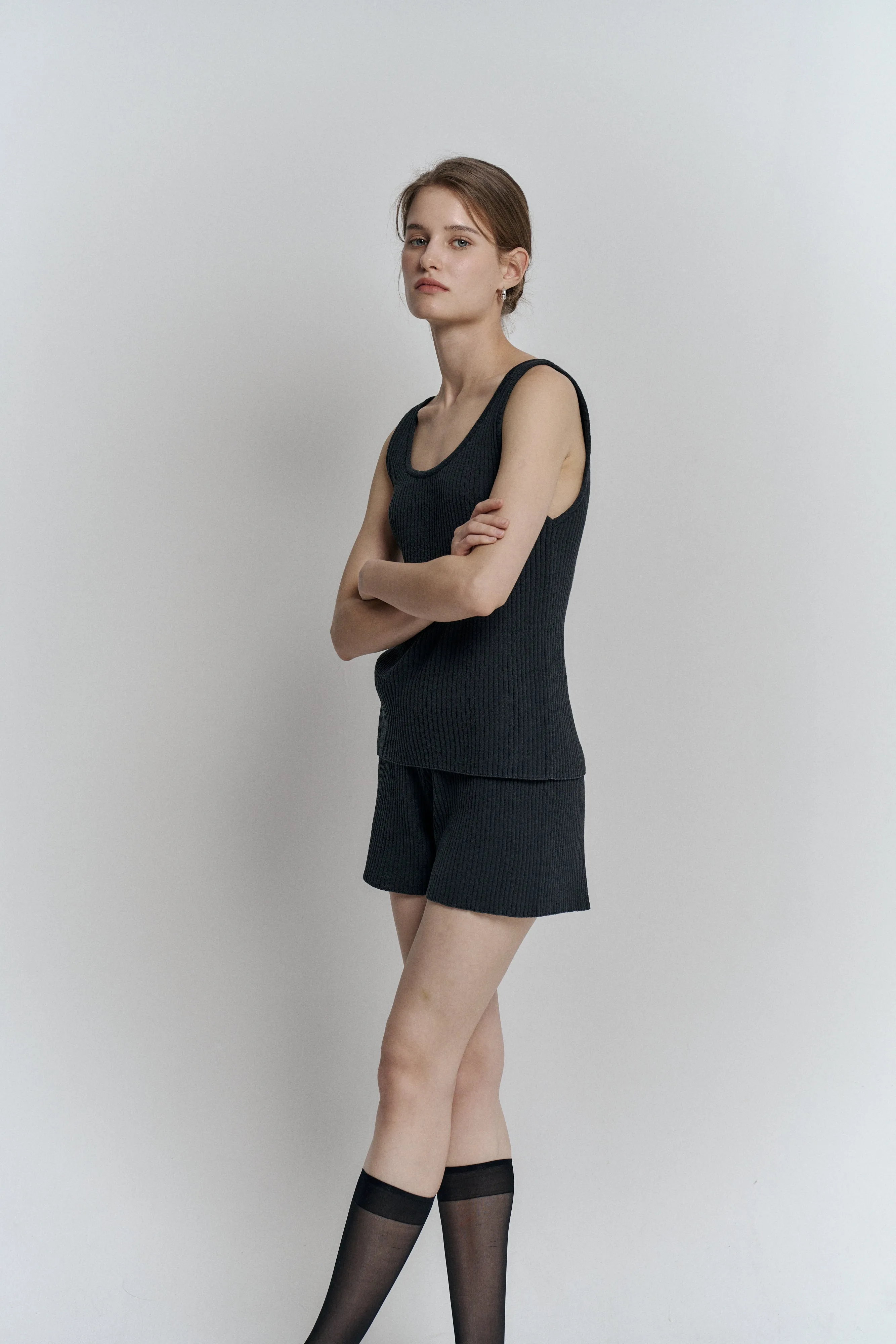 RIBBED KNIT SHORTS_NAVY