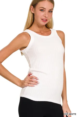 Ribbed Scoop Neck Sleeveless Top in Off White