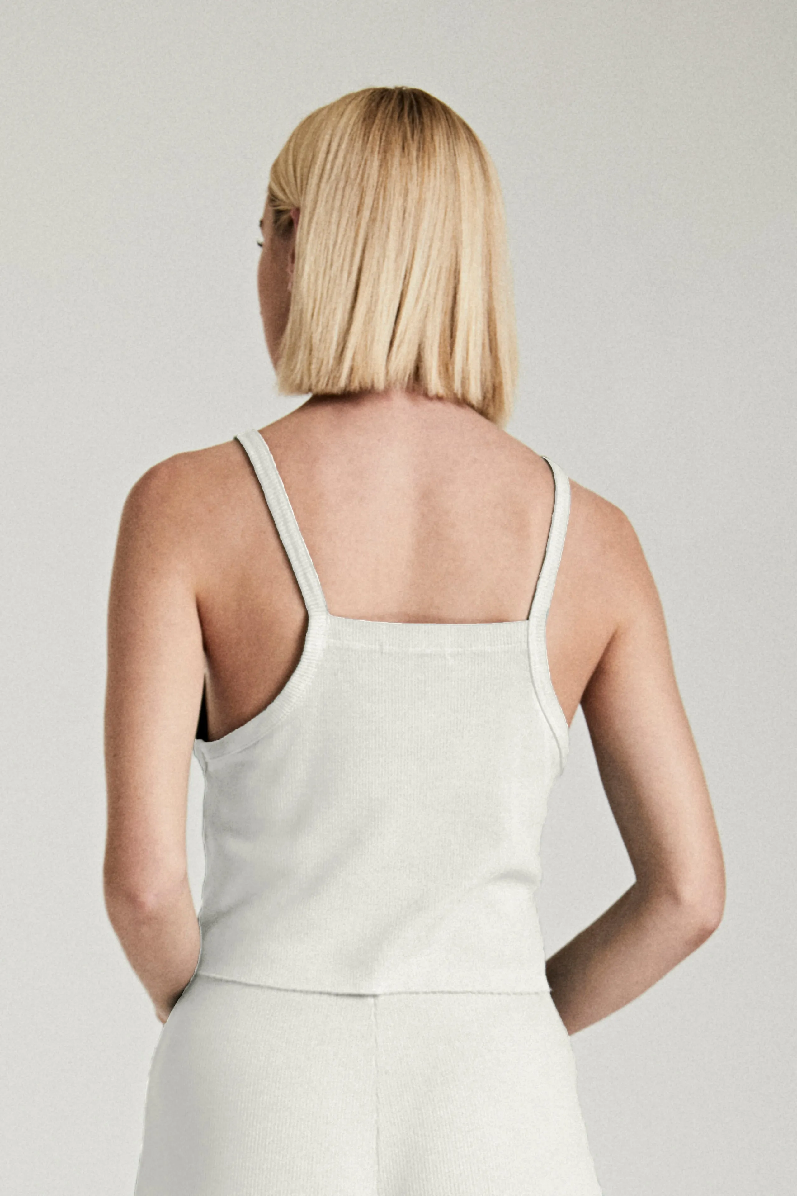 Ribbed Square Neck Cropped Halter