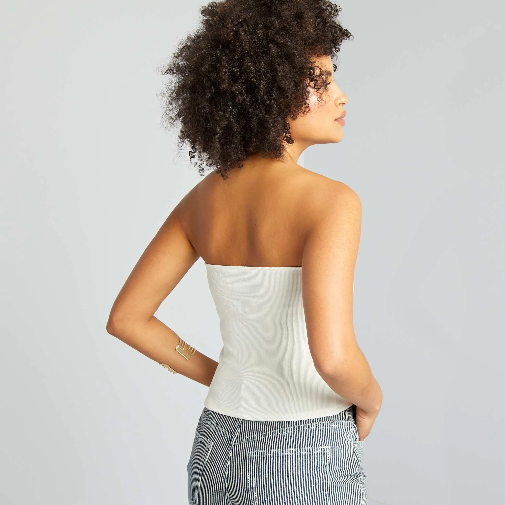 Ribbed strapless crop top WHITE