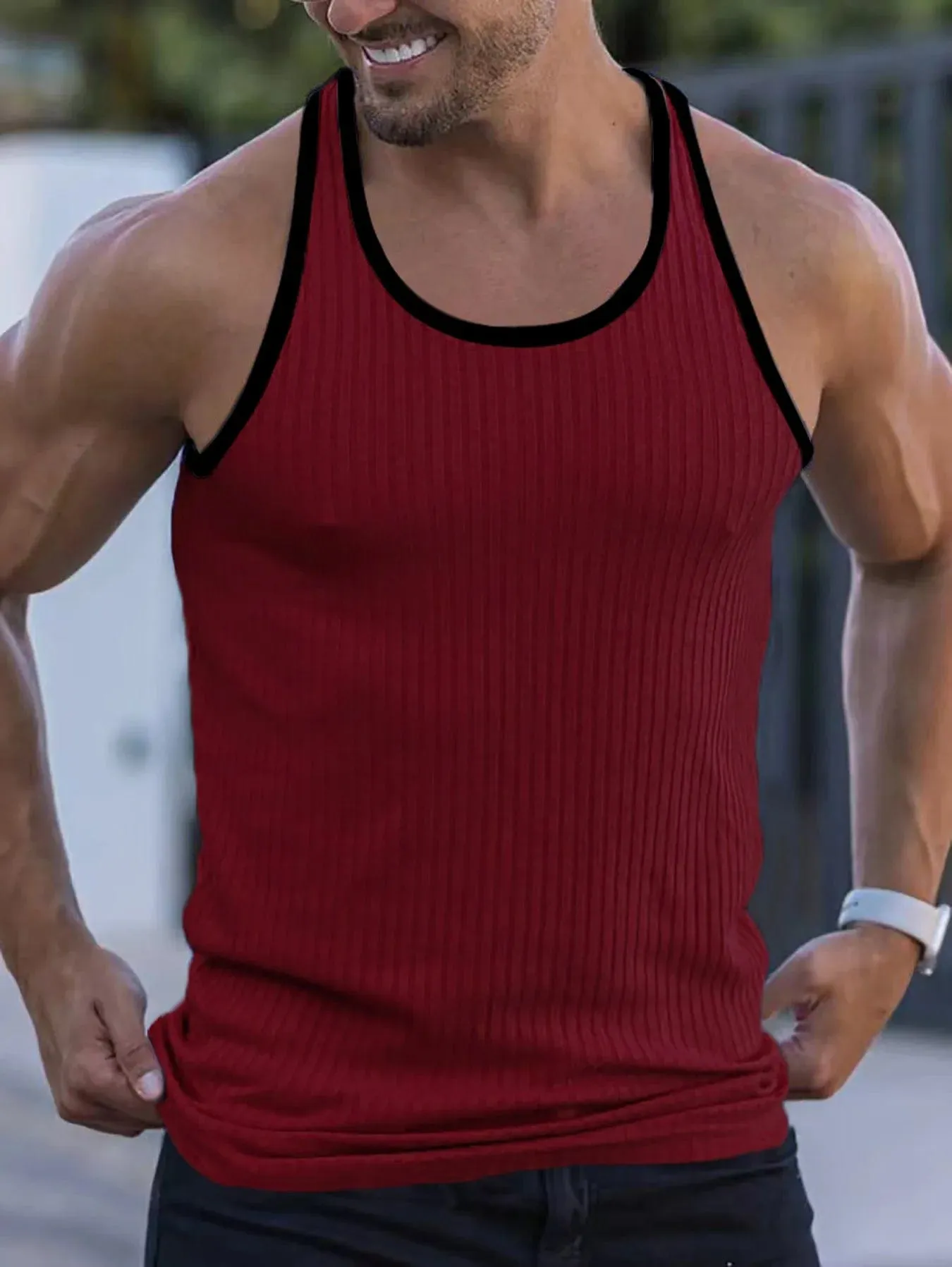 Ribbed Two-Tone Tank Top