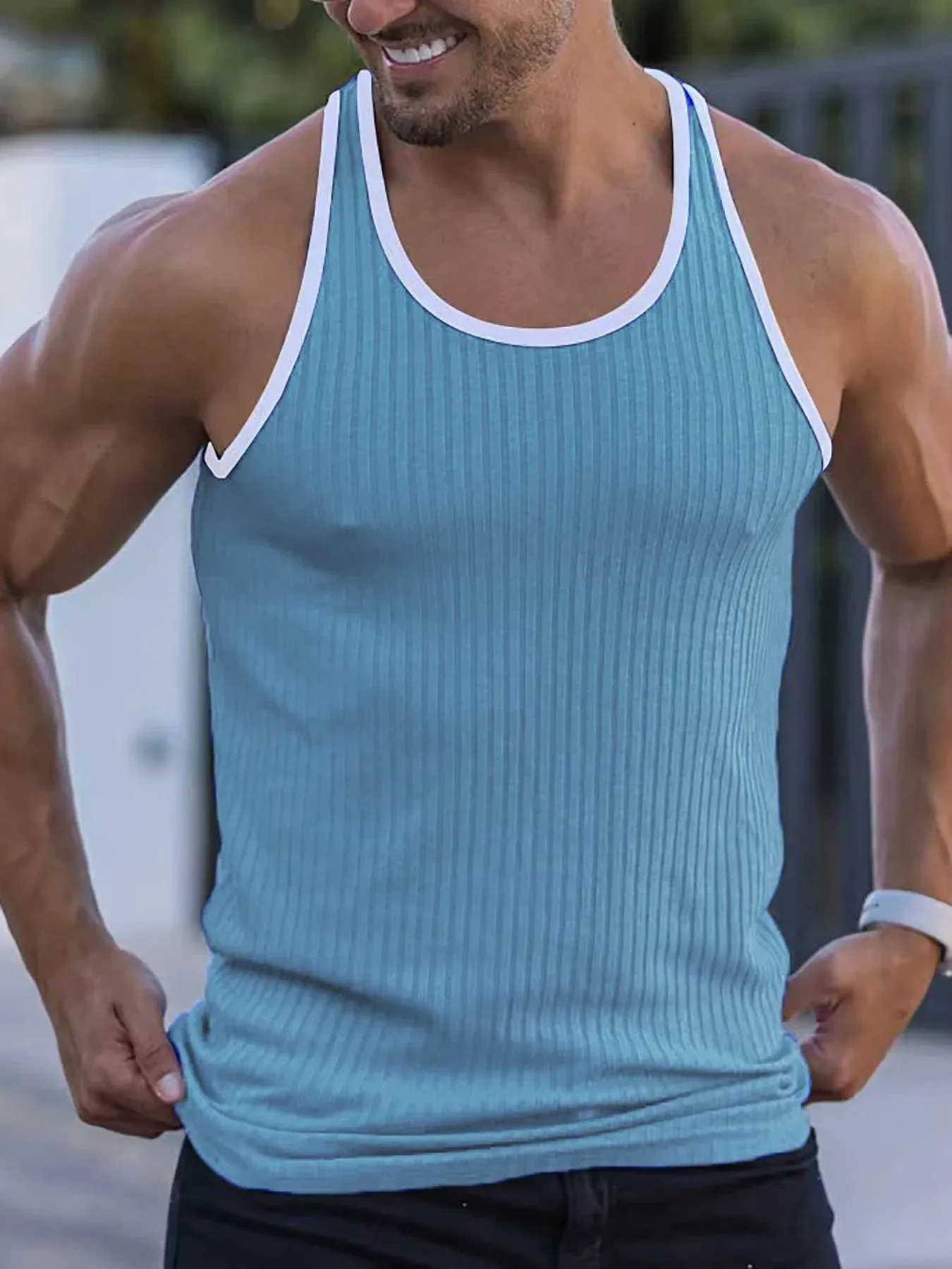 Ribbed Two-Tone Tank Top
