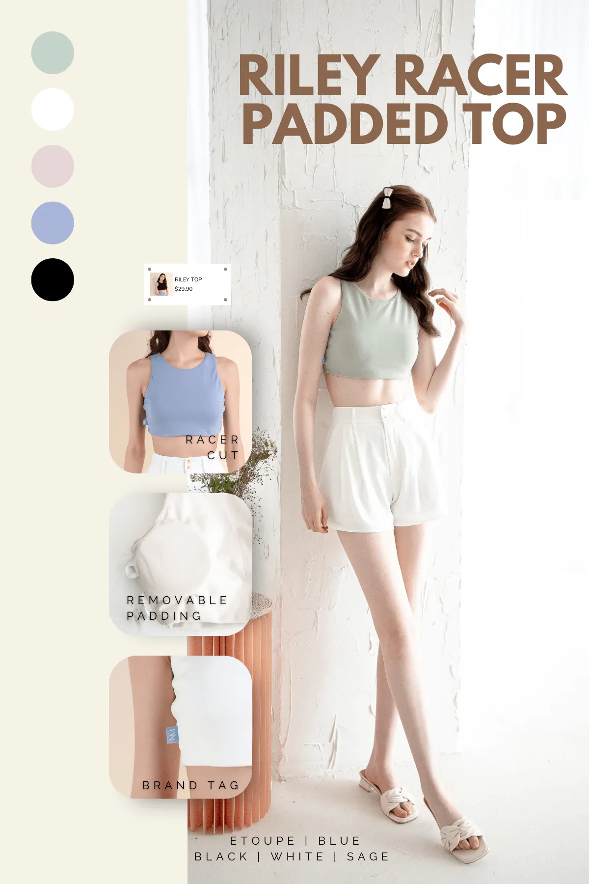 RILEY RACER PADDED TOP IN SAGE