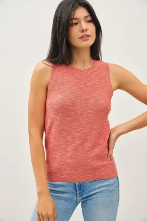 ROUND NECK SLEEVELESS SLUB KNIT TOP
