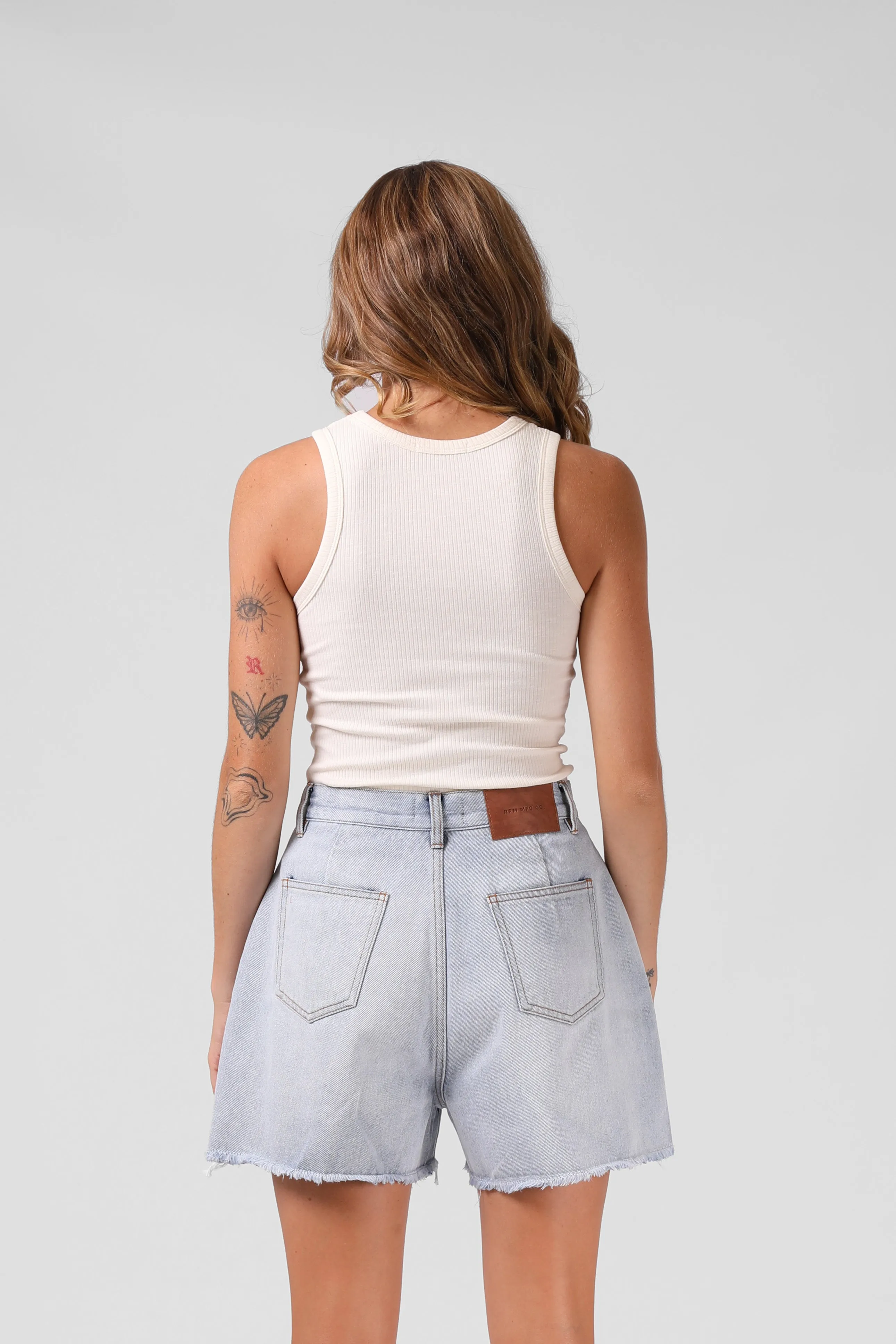 RPM Heart Ribbed Singlet -  Off White