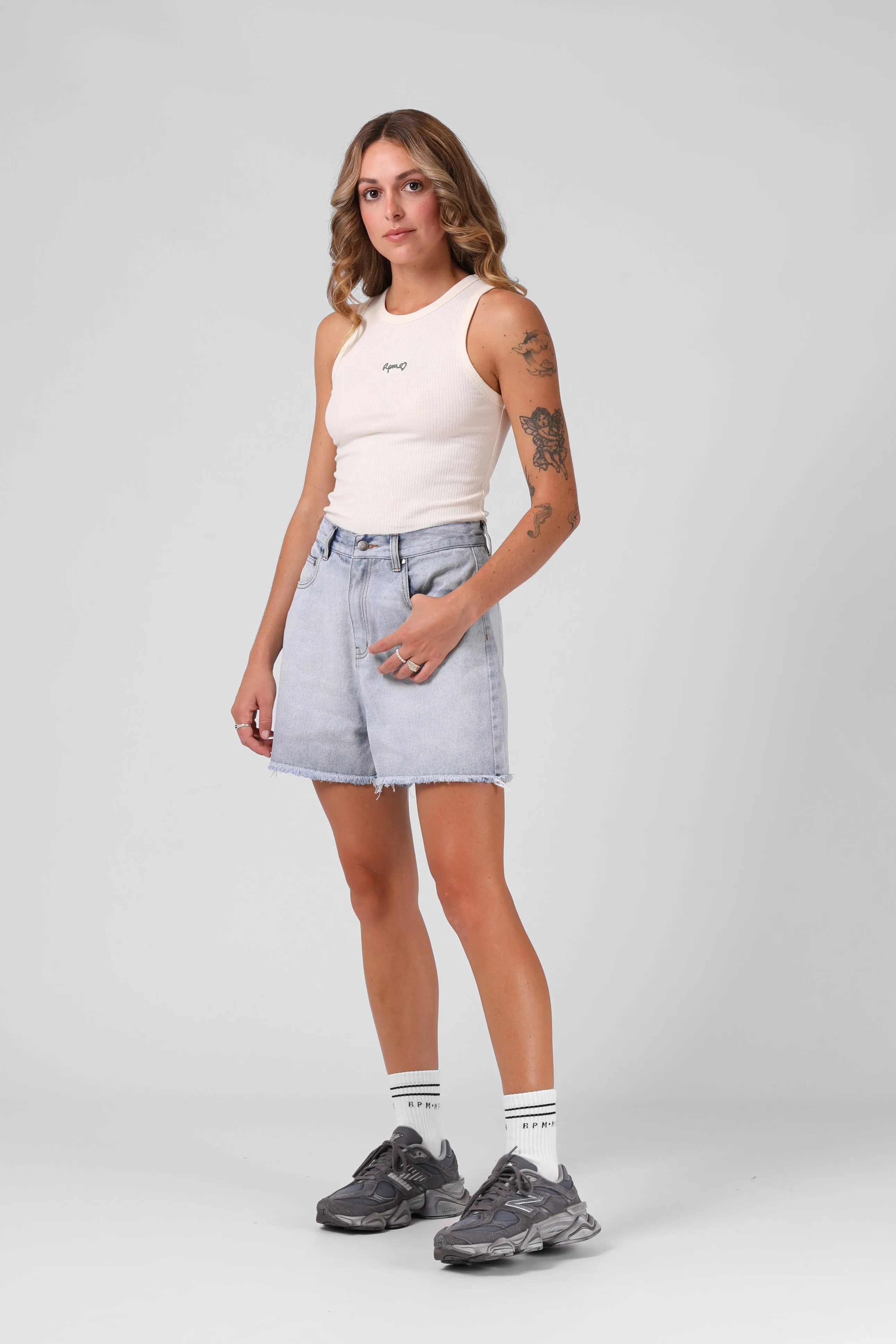 RPM Heart Ribbed Singlet -  Off White