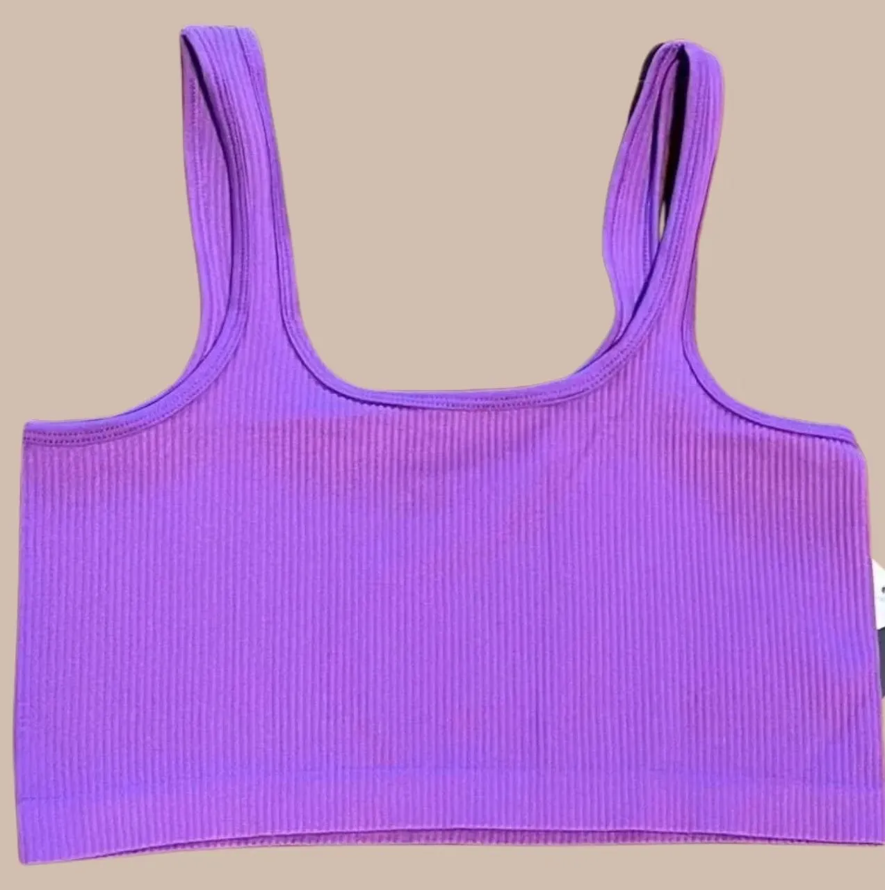 Seamless Ribbed Cropped Square Neck Tank - Cami Top