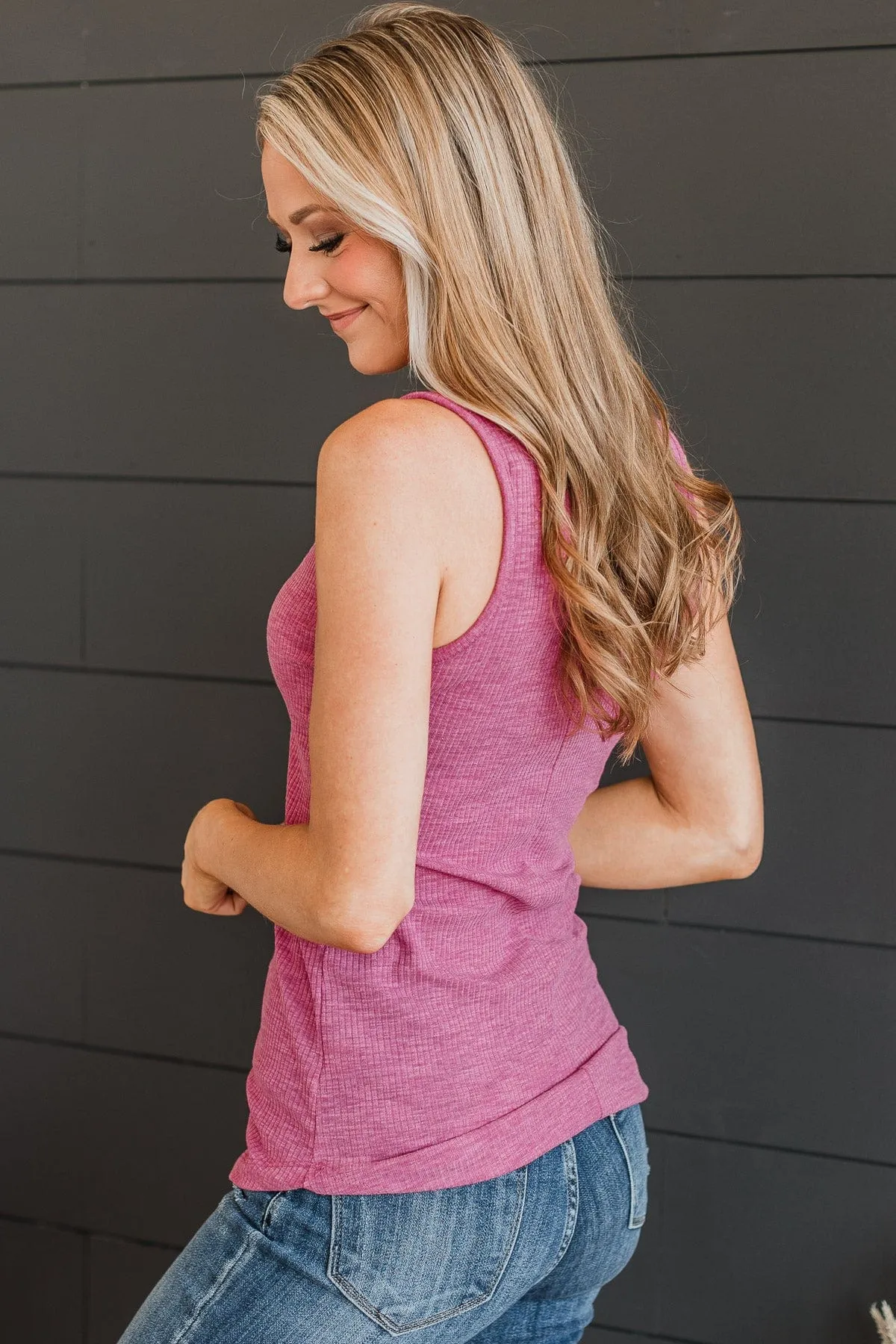 Seeking Smiles Ribbed Tank Top- Berry