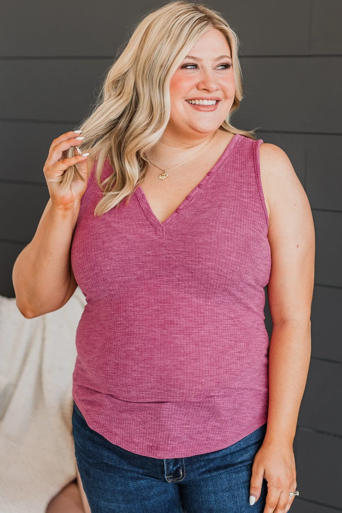 Seeking Smiles Ribbed Tank Top- Berry