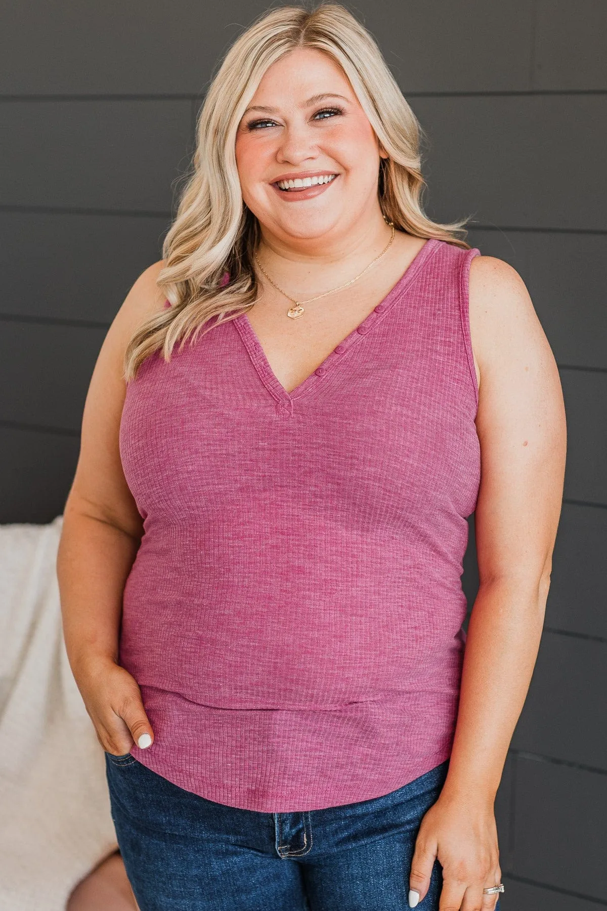 Seeking Smiles Ribbed Tank Top- Berry