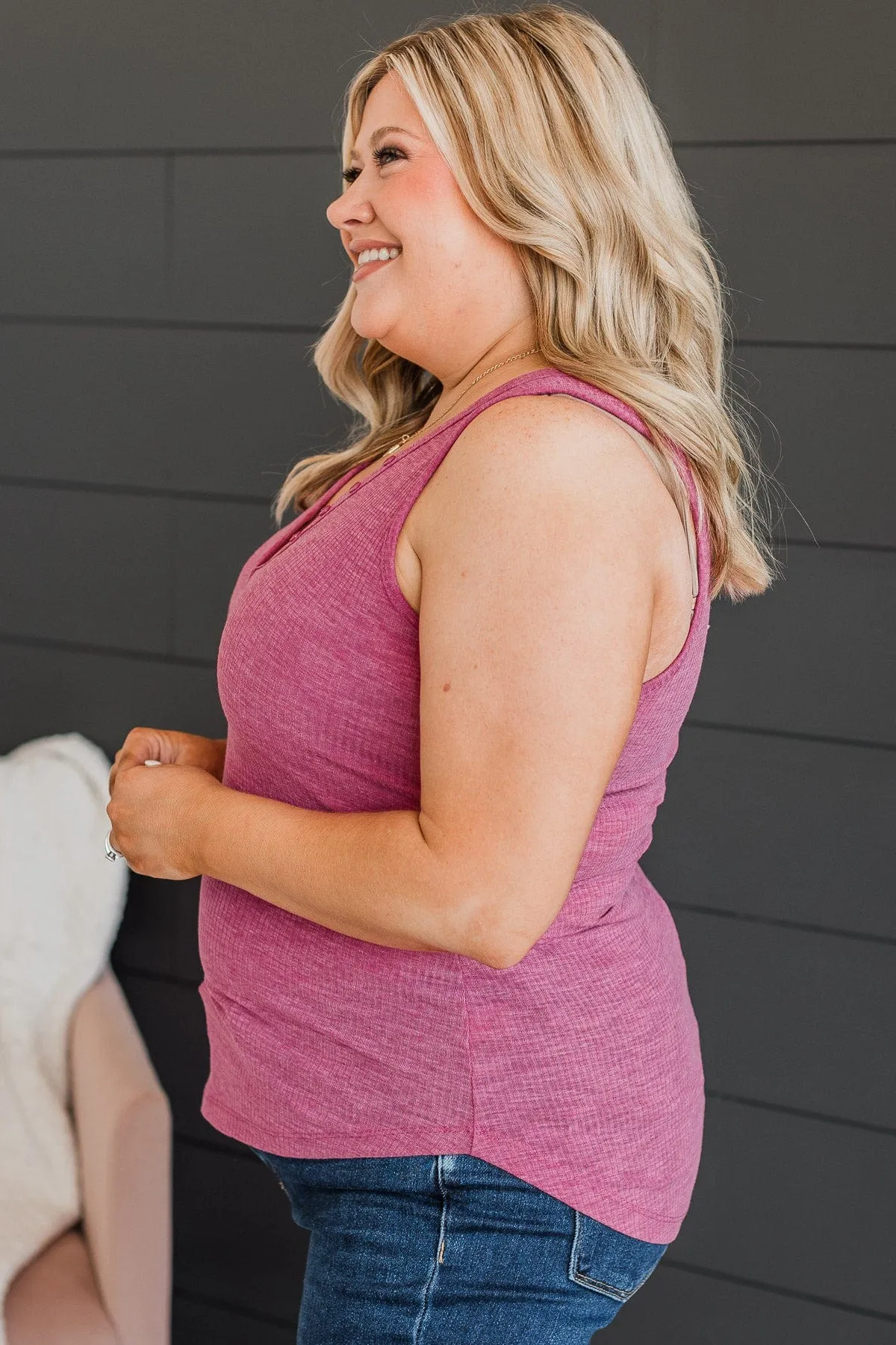 Seeking Smiles Ribbed Tank Top- Berry