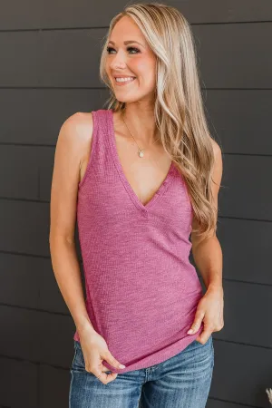 Seeking Smiles Ribbed Tank Top- Berry