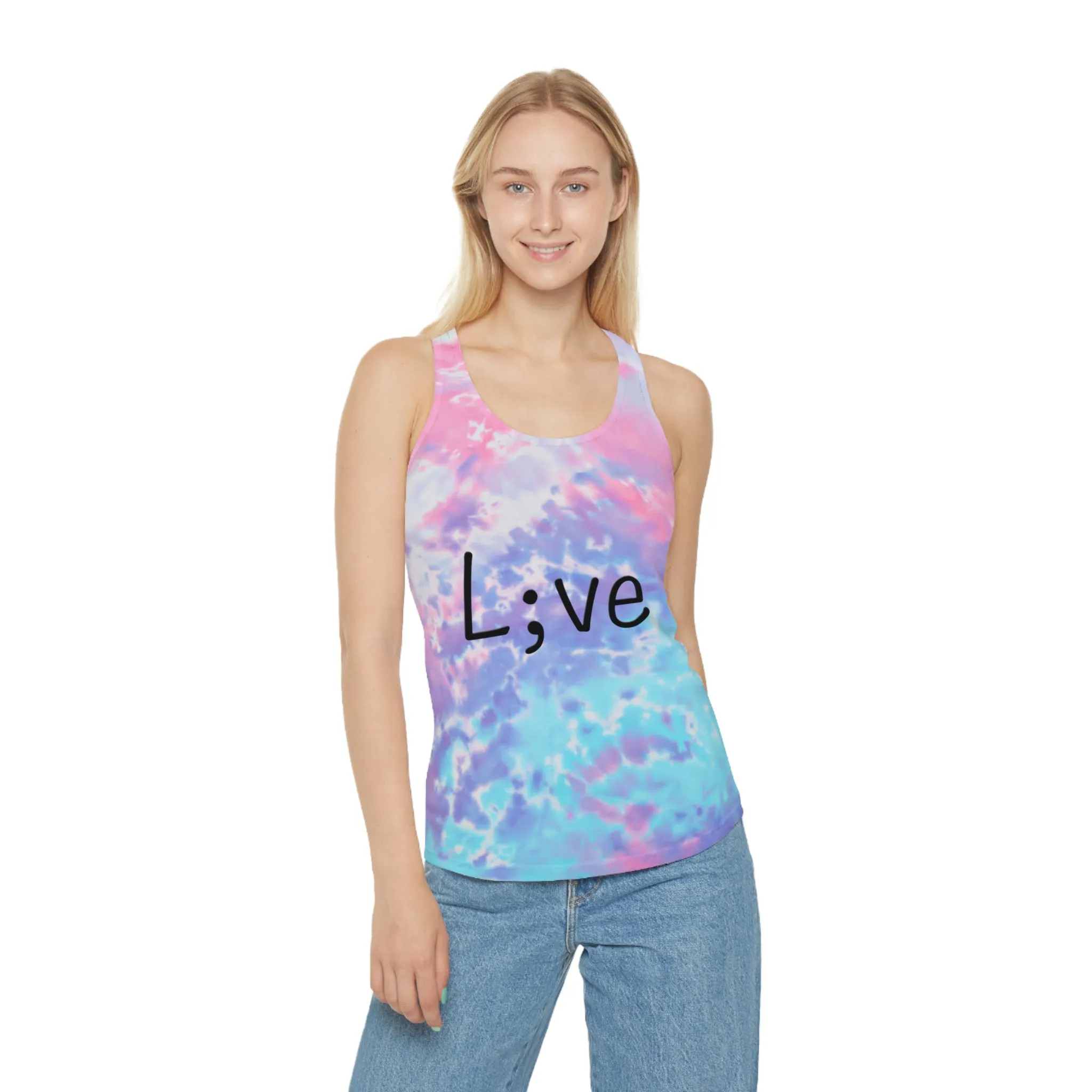 Semi-Colon L;ve Tie Dye Racerback Tank Top