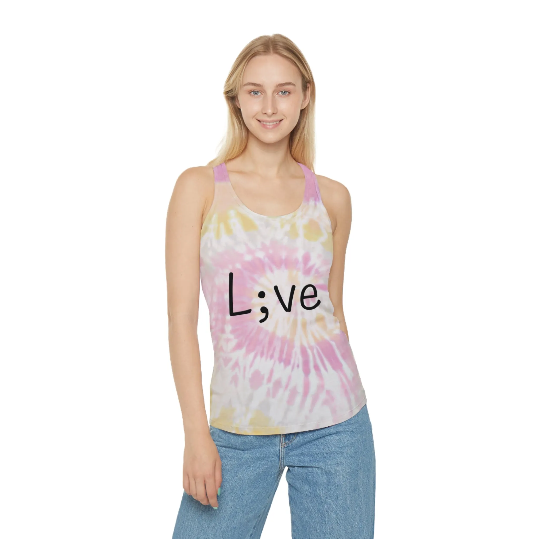 Semi-Colon L;ve Tie Dye Racerback Tank Top