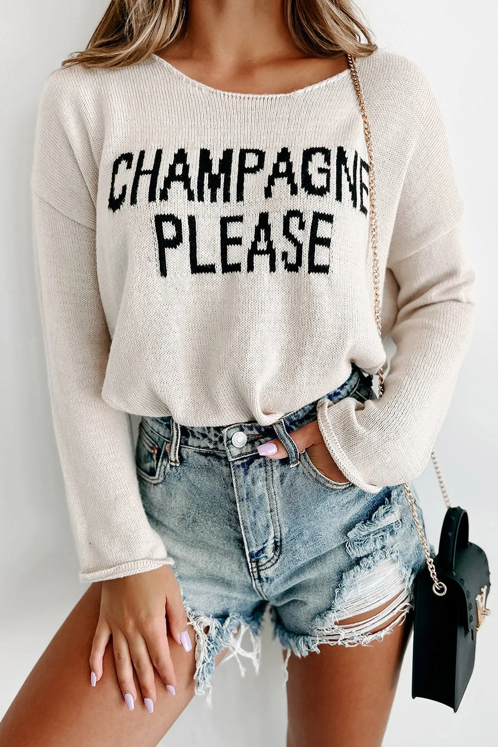 Snow White Champagne Please Graphic Sweater