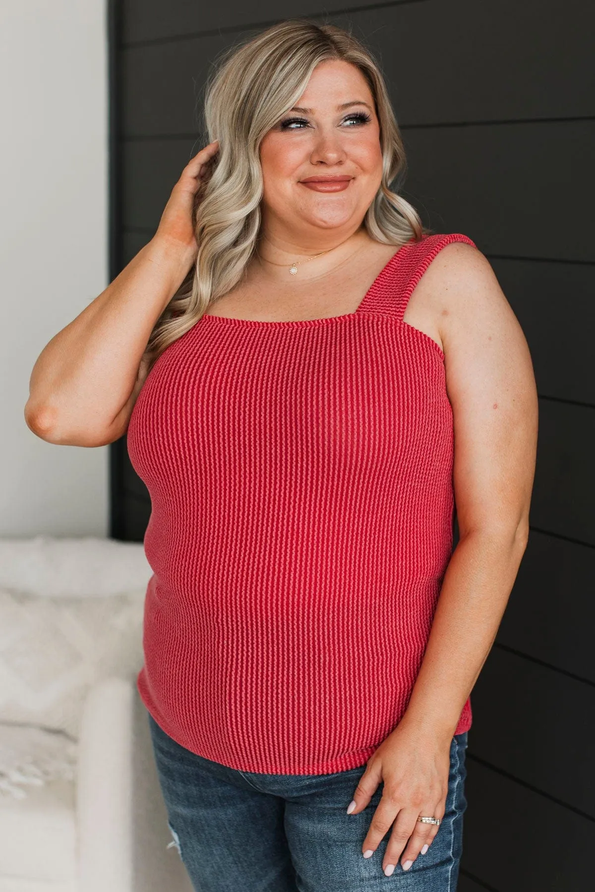 So Many Smiles Ribbed Tank Top- Red